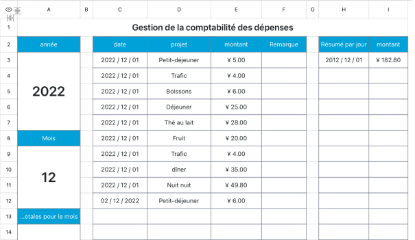 Gestion de la comptabilité des dépenses